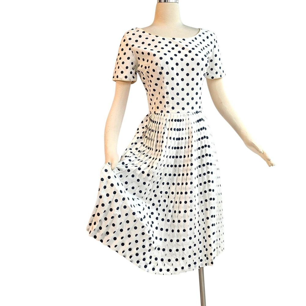 Vintage 1950s Dress Fit and Flare Style Pinup Rockabilly White Black Polka Dots